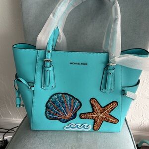 Michael Kors Turquoise Starfish Embellished Shoulder Bag - Leather